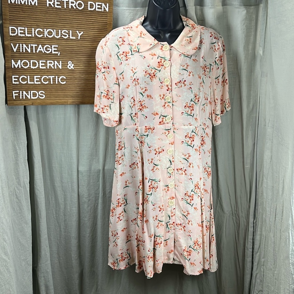 Zara Floral Button Front Shirt Dress with Peter Pan Collar| Medium